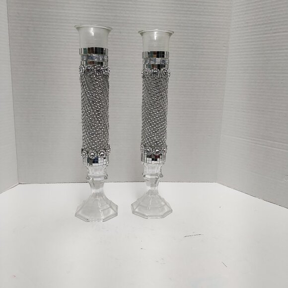 Handmade Silver Crystal Candle Holders – Tall Glam Decor Set (Set of 2) - Picture 2 of 2